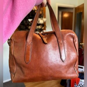 Fossil Sydney Satchel Medium Brown Leather Crossbody Strap